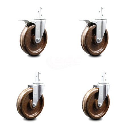 Service Caster 6 Inch High Temp Phenolic 7/8 Inch Square Stem Caster Total Lock Brake SCC, 2PK SCC-SQTTL20S615-PHSHT-78-2-S-2